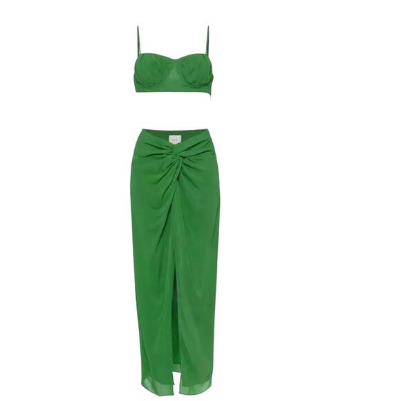 New NWT Reformation Alana Two Piece Kelly Green Maxi Dress Size 10 - Picture 3 of 16